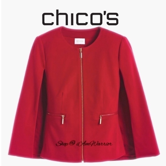 Chico’s NWT red zip cape jacket/blazer *Shop@iAmWarrior - Picture 3 of 10